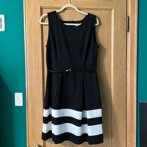Calvin Klein black and white dress, scoop neck, size 14